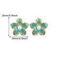 Detail showing green enamel flower earrings with white pearl center, size 20mm 0.78inch - Cyan Blue Flower Stud Earrings