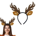 Cute reindeer antler headband for women featuring plush deer ears and brown festive horns - Folded Ears New Brown