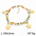Gold stainless steel star bracelet with colorful beads and adjustable lobster clasp - Solid Five-pointed Star Style (KB179939-MW)