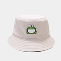 Beige cotton bucket hat with cute cartoon frog embroidery for sun protection - Beige / M (56-58cm)