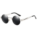 Lunettes de soleil rondes steampunk avec monture argentée et verres noirs gothiques - Monture Argent Verres Gris
