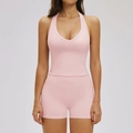 Pink yoga set featuring cross-back sports bra and high-waist shorts for fitness workouts - S / Vest 1 + Shorts — Ceramic Pink