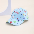 Detail of light blue kids baseball cap with colorful fruit prints and white polka dots - 2-10 Years (52-54cm) / Fruit Style / Blue