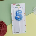 Blue number 5 birthday candle with cute yellow dinosaur scales for party decoration - Blue Dinosaur Number 5
