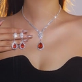 Set di gioielli da sposa con collana d'argento e orecchini di pietre rosse lusso - Rosso