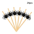 24pcs Halloween paper straws with orange wave patterns and black spider decorations - Spider / Set of 24