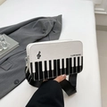 Borsa a tracolla minimalista a tema pianoforte con tastiera e scritta I Love Music - Bianco