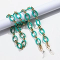 Bohemian acrylic glasses chain in teal and gold links with adjustable silicone loops - Color 8 (Lake Green)