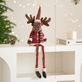 Plush Christmas reindeer doll with 30cm long legs and red plaid scarf for holiday shelf decor - Reindeer Older Sister (30cm)