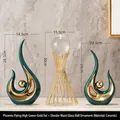Modern green and gold ceramic phoenix sculptures with glass ball stand decor set - Phoenix Flight Green Gold Set With Waist Glass Ball Ornament