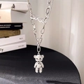 Collier minimaliste argenté avec pendentif ours étincelant et détails en opale synthétique - 35# Collier Ours en Strass Argenté