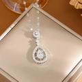 Elegant silver teardrop necklace with zircon stones on a luxury jewelry box - A0112 Silver Waterdrop