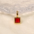 Square red birthstone pendant in 18K gold-plated frame placed on a decorative ice cube - January/Red