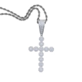 Silver iced-out cross pendant with round zircons and classic rope chain for men - Silver with 61cm Chain