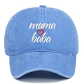 Blue washed cotton baseball cap with white mama baba embroidery and red heart - One Size / Washed Light Blue