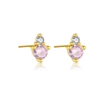 Minimalist S925 sterling silver stud earrings with 3mm pink stones and clear diamonds - October/Pink