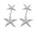 Detail view of silver starfish drop earrings with fine sunburst texture and layered design - Style C: Silver 1 Pair
