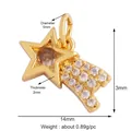Golden star pendant with light brown center stone and white zircon trail 14mm size - Gold Meteor Pendant with Zircon