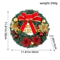 30cm Christmas wreath with red gold ribbon, ornaments and Merry Christmas sign - J1-3 Four Flowers Style