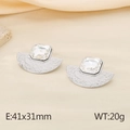 Orecchini retrò a ventaglio in acciaio inox con grande zircone quadrato argento - Stile A Colore Acciaio (KE115670-KFC)