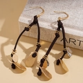 Detail of vintage teardrop pendant earrings with brown suede cord and gold metallic sequins - Earrings - Coffee (with Silver Pin)
