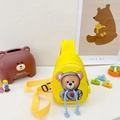 Cute yellow bear children's crossbody chest bag with cartoon hoodie bear pattern - Yellow