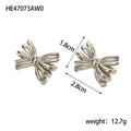 Silver bow knot earrings in minimalist stainless steel with striped metal texture - HE47073AW0 Silver Layered Bowknot