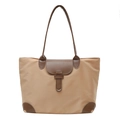 Leichte Khaki-Nylon-Tragetasche mit braunen Ledergriffen und Kontrastbesatz - Braun