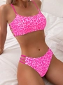 Detail of pink leopard print bikini featuring hollow triple side-straps and high cut design - S / Pink Leopard