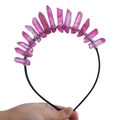 Handmade pink quartz crystal crown headband with silver wire wrap and black base for brides - Rose Red + Silver Wire Black Headband