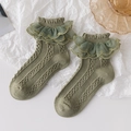 Retro green cotton crew socks with vintage lace trim and delicate gold embroidery - 1-3 Years / Size 18-25 / Green