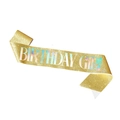 Banda de cumpleaños dorada brillante con letras holográficas de Birthday Girl - Oro Holográfico Birthday Girl