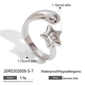 Silver stainless steel star and heart ring, waterproof and hypoallergenic jewelry for women - Silver Star Rhinestone Open Ring - Size 6 (JDR0303008-S-6)