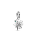 Silver four-leaf clover charm with fine texture and a small green gemstone inlay - Silver Textured Clover