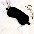 Soft black teddy fleece sleep eye mask with elastic strap on fluffy background - Black