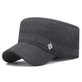Berretto militare invernale da uomo in tweed grigio antracite con logo in metallo - Regolabile / Grigio