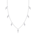 Elegant S925 sterling silver necklace featuring seven micro-pave zircon cross pendants - Seven Cross Pendants Style (N13681) + GRA Certificate
