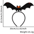 Black Halloween bat headband with orange eyes and size dimensions for party costume - One Size / Large Orange Eyes Bat Headband