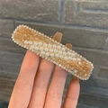 Elegante pinza rectangular con perlas, cristales de champán y aleación dorada - Estilo 17 [Perla Champaña]