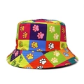 Sombrero de pescador Panamá con estampado de cuadros coloridos y huellas de perro - M / Huellas de cachorro a cuadros coloridos