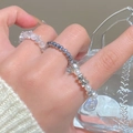Beaded ring variant with white pearls and silver beads worn with knit sweater - Silver Bead Pearl Set of 3 (S227) / Set of 3 / Silver