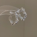 Macro shot of silver earrings featuring geometric square frames with shimmering rhinestones - Silver Geometric Square Style (Silver Needle-Silver)