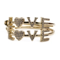 Gold LOVE heart stud earrings with sparkling cubic zirconia on white background - LOVE Heart Letter / Gold