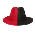 Two-tone wool fedora hat featuring a striking red and black color block design with wide brim - Red Army Green Patchwork