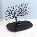 Black plastic antler-shaped jewelry stand with necklace and earrings on base - Standard Tray Style / Black