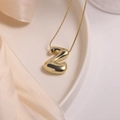 18K gold plated puffy balloon 3D initial Z pendant necklace with box chain - Letter Z (Single Pendant)