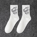White crew socks featuring a black cartoon bear print and BEAR lettering design - One Size(37-46) / D1 Series-No.09 (White Bear)