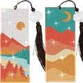 Segnalibri 5D DIY pittura a diamante con disegni di sole e luna e lunghe nappe - SQ-94 (Sole e Luna Montagna/Set di 2/Materiale Opzionale)