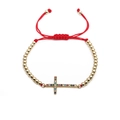 Red braided rope bracelet with colorful zircon cross and gold beads on white background - Cross with Red Rope Bead Chain