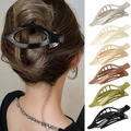Hollow oval hair claw clips in six matte colors shown with a model lifestyle shot - Set 33 (Pack of 6)